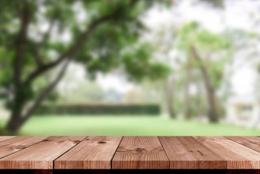 Perspektif Tahta Bulanık yeşil bahçe 