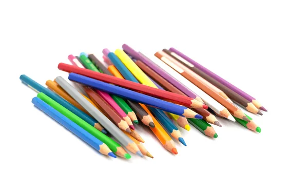 白色背景的一组孤立的彩色木制铅笔 — 图库照片