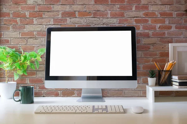 Workspace Desk Computer Copy Space Blank Screen Business Image Blank — Stock Photo, Image