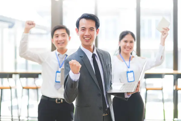 Excited Young Businesspeople Celebrating Start Business Victory Success Office Teamwork — Stock Photo, Image