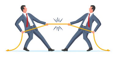 İki İşadamı İpi Çekiyor. Erkek Çekiştirici ve birbirinize bakın. İş Hedefi, Rekabet, Rekabet, Çatışma. Başarı, Amaç Başarı. Düz Vektör İllüstrasyonu