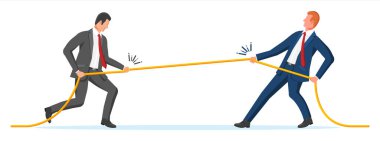 İki İşadamı İpi Çekiyor. Erkek Çekiştirici ve birbirinize bakın. İş Hedefi, Rekabet, Rekabet, Çatışma. Başarı, Amaç Başarı. Düz Vektör İllüstrasyonu