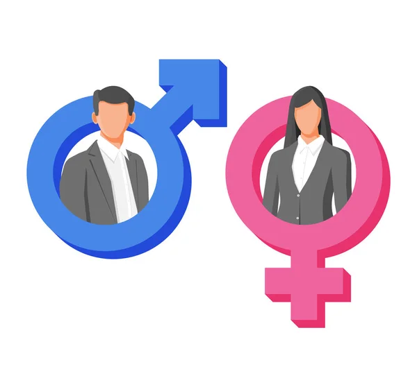 粉红和蓝色的象征 带有男女特征 与白色隔离 女性和男性的标志 卡通平面矢量图解 — 图库矢量图片