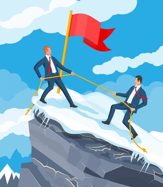 Groupe Business Man Escalade Sur Mountain Peak Symbole Travail Équipe — Image vectorielle
