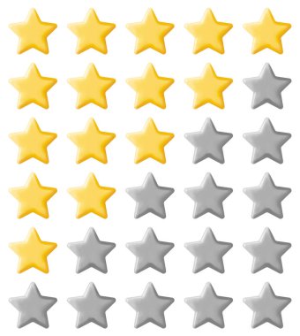 Üç boyutlu parlak sarı beş yıldızlı derecelendirme izole edildi. Beş Yıldızlı Gerçekçi Çizim İncelemeleri. İfadeler, Değerlendirme, Geribildirim, Anket, Kalite ve Gözden Geçirme. Başarı ya da Gol. Vektör İllüstrasyonu