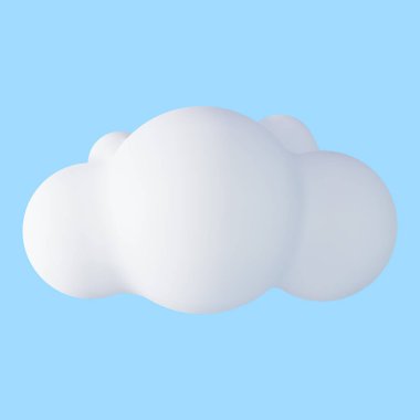 Mavi Arkaplanda 3 boyutlu beyaz bulut izole edildi. Fluffy Cloud Simgesi çizgi filmi. Tatlı Çember Şekilli Duman ya da Kümülüs Sis Sembolü Oluştur. Vektör İllüstrasyonu