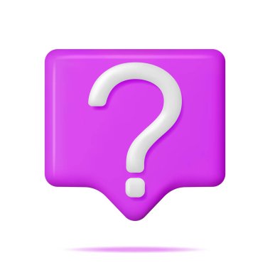 3 boyutlu konuşma baloncuğu ve soru işareti izole edildi. Soru Simgesi Hazırla. İnce Gerçekçi Simge. SSS, Destek ve Yardım Konsepti. Sorun, Gözlem, Bilgi. Vektör İllüstrasyonu