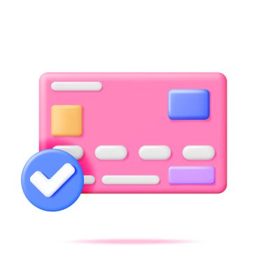 Onaylanmış İşaretli 3D Banka Kartı Beyaz 'da İzole Edildi. Render Kredi Kartı. Finans, Çevrimiçi Alışveriş ve Bankacılık. Nakitsiz ödeme. Güvenli işlemler, para transferi. Vektör İllüstrasyonu