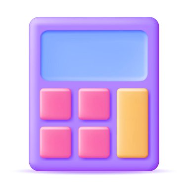 3D Modern Hesap Makinesi White 'ta izole edildi. Matematik Simgesi. Toplama, Çıkarma, Çarpma ve Bölme Düğmeleri. Aritmetik Operasyonlar. Finansal Matematik Aygıtı Hesaplaması. Vektör İllüstrasyonu