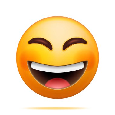 3D Sarı Kahkaha Duygusallığı izole edildi. Gülümseyen Emoji 'yi güldür. Mutlu Gülen Surat kahkahaları. İletişim, Web, Sosyal Ağ Medyası, Uygulama Düğmesi. Gerçekçi Vektör İllüstrasyonu