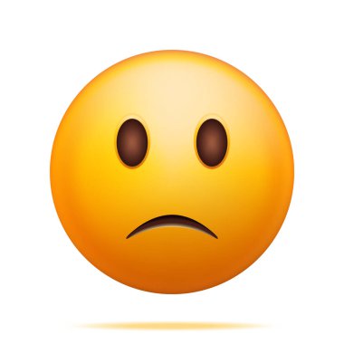 3D Sarı Üzücü Duygu Beyazda İzole Edildi. Biraz üzgün bir Emoji yarat. Biraz Mutsuz Yüz. İletişim, Web, Sosyal Ağ Medyası, Uygulama Düğmesi. Gerçekçi Vektör İllüstrasyonu