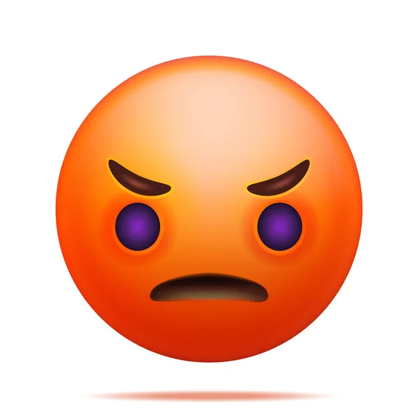 3D Red Angry Emoticon Isolated on White. Render Angry or Sad Emoji. Unhappy Face. Communication, Web, Social Network Media, App Button. Realistic Vector Illustration