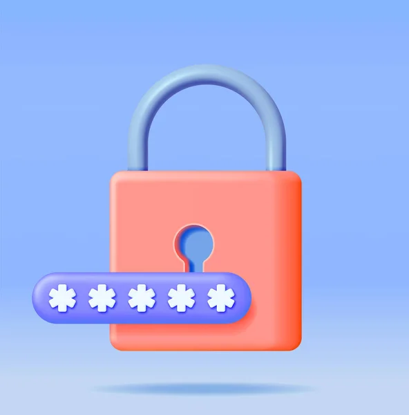 3D密码字段与帕德洛克隔离 在页锁中渲染隐藏的密码 计算机数据保护 安全和保密 登录加密和隐私 病媒图解 — 图库矢量图片