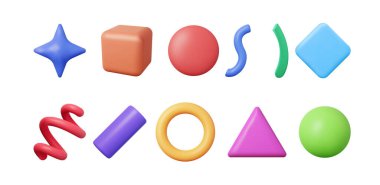 3 boyutlu parti konfeti seti White 'ta izole edildi. Plasticine Confetti Koleksiyonu. Çeşitli şekillerde renkli havai fişek elementleri. Parti, Holyday, Sürpriz ya da Doğum Günü Olayları. Vektör İllüstrasyonu