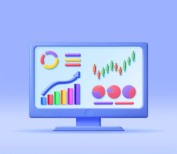 Growth Stock Chart Arrow Computer Render Stock Arrow Money Monitor — Stock Vector