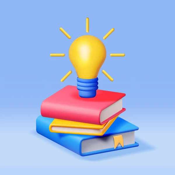 Stack Closed Books Light Bulb Render Pile Books Idea Bulb — Stock Vector