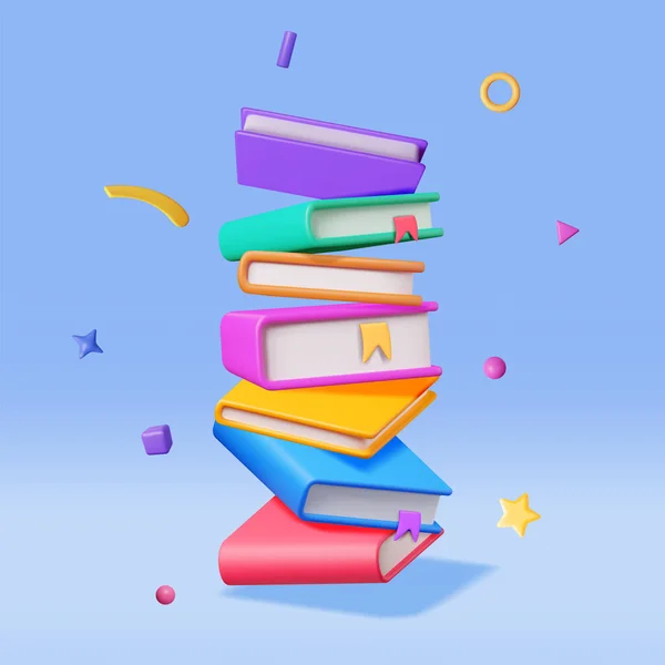 Stack Falling Zárt Könyvek Izolált Render Pile Books Ikon Oktatási — Stock Vector