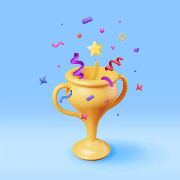 Golden Champion Trophy Confetti Render Gold Cup Trophy Icon Gold — Image vectorielle