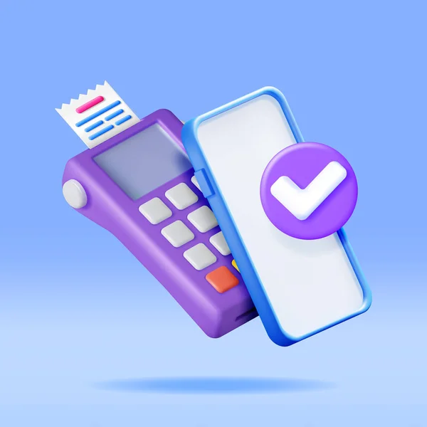 Payment Terminal Smartphone Receipt Render Modern Pos Bank Payment Device — Stock Vector
