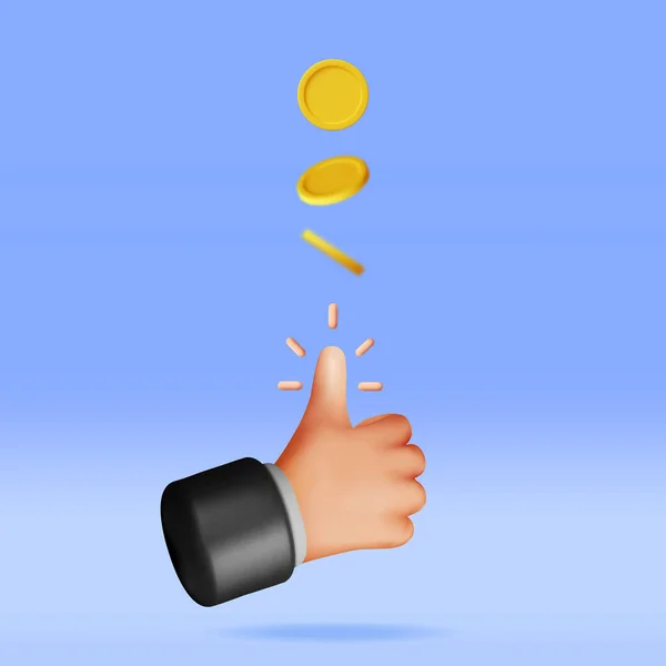 商人的3D手Tossing Golden Dollar Coin 铸币者用手扔硬币 机会与硬币的决策 病媒图解 — 图库矢量图片