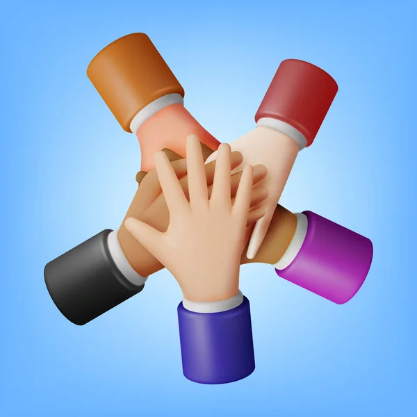 Pessoas Mostrando Unidade Com Mãos Juntas Mãos Cruzadas Grupo Multiétnico —  Vetores de Stock