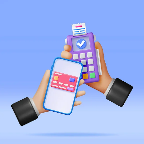 Payment Terminal Hand Smartphone Receipt Render Modern Pos Bank Payment — Stock Vector