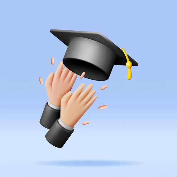 Mão Graduados Jogando Chapéus Graduação Mão Renderização Com Cap Graduação — Vetor de Stock
