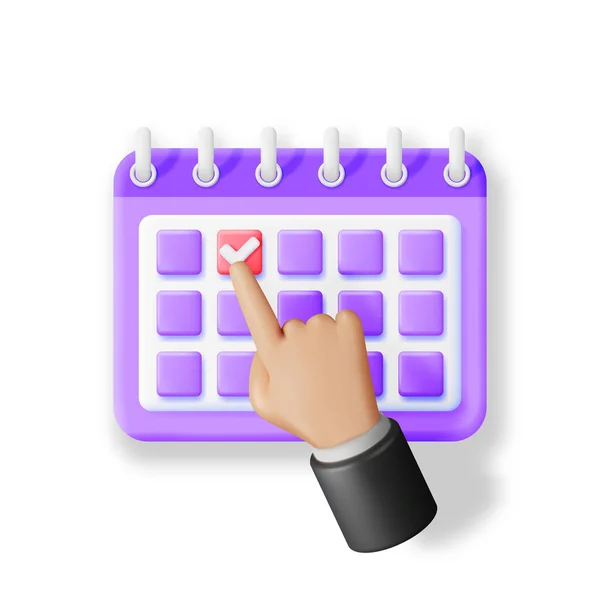 Ruční Vkládání Zaškrtávací Políčko Kalendář Izolované Vykreslit Ikonu Kalendáře Plán — Stockový vektor