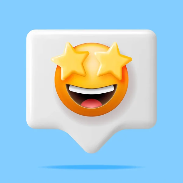 Yellow Excited Starry Eyed Eyed Eyed Emoticon Chat Bubble Isolated — 스톡 벡터