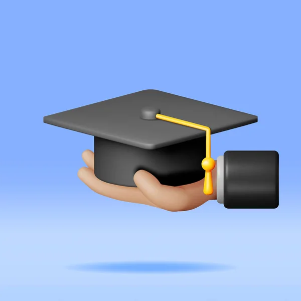 Hand Graduates Graduation Hat Izolated Render Hand Graduation Cap Koncept — Stockový vektor