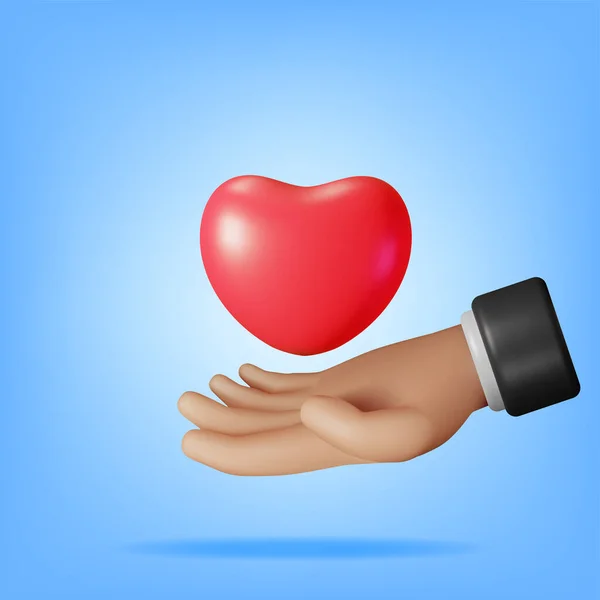 Heart Shape Human Hand Geïsoleerd Render Gestileerde Cartoon Hyman Palm — Stockvector