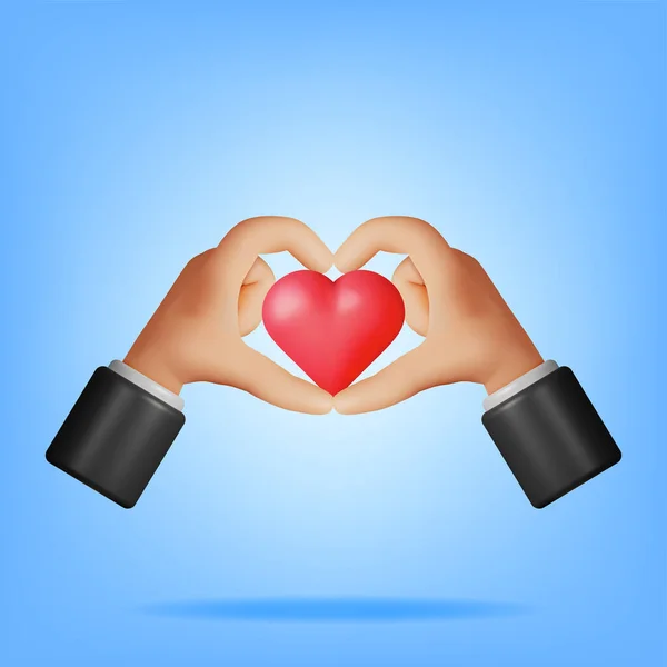 Heart Love Hand Gesture Symbool Geïsoleerd Render Gestileerde Cartoon Handen — Stockvector