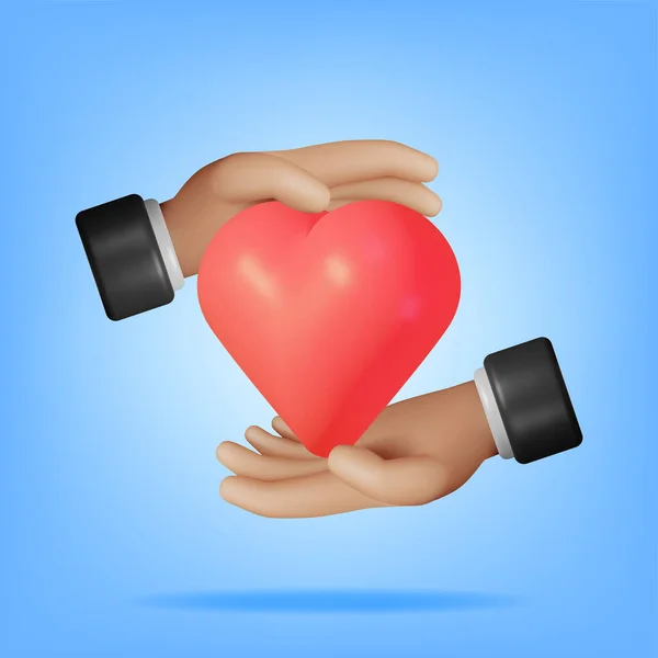 Heart Shape Human Hand Geïsoleerd Render Gestileerde Cartoon Hyman Palm — Stockvector