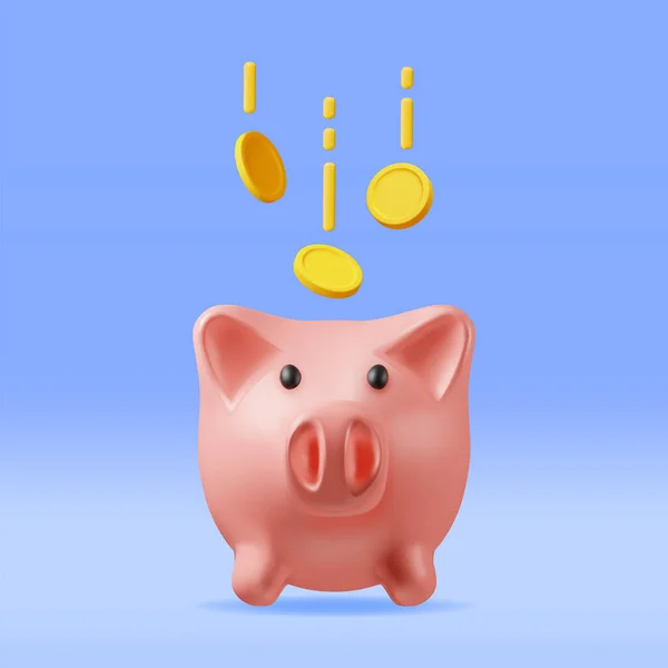 Piggy Bank Med Mynt Isolerade Render Plastic Piggy Bank För — Stock vektor