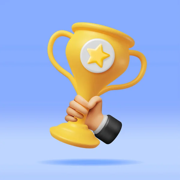 Golden Champion Trophy Στο Χέρι Χρυσό Κύπελλο Render Trophy Icon — Διανυσματικό Αρχείο