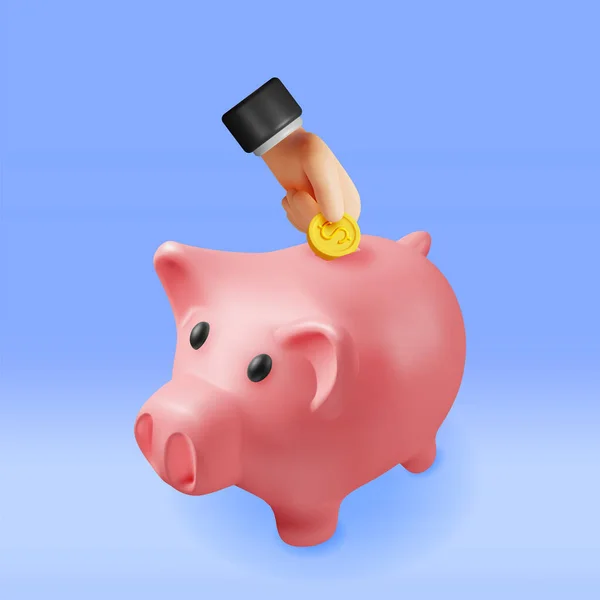 Piggy Bank Met Munten Hand Geïsoleerd Render Plastic Piggy Bank — Stockvector