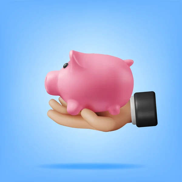 Piggy Bank Mãos Isoladas Renderizar Pink Piggy Bank Braços Conceito — Vetor de Stock