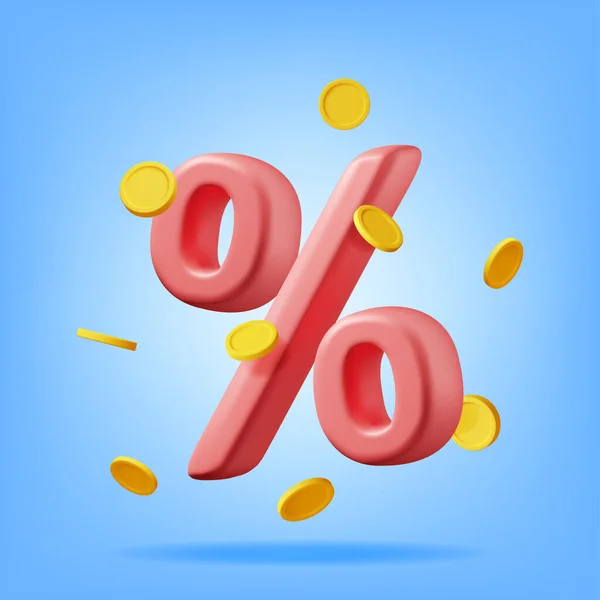 Realistic Percent Sign Icon Coins Render Money Finance Business Concept — Stock Vector