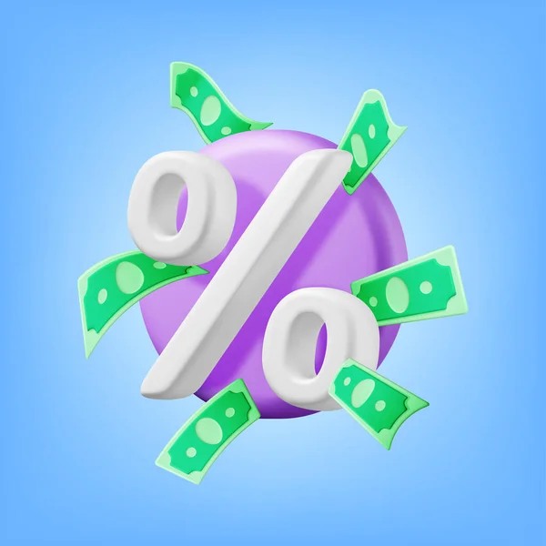 Realistic Percent Sign Icon Dollars Render Money Finance Business Concept — Stock Vector