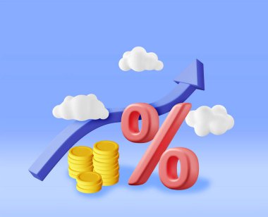 Altın Paralarla 3 Boyutlu Büyüme Çizelgesi Arrow. Stock Arrow 'u Para ve Yüzdelik Sembolü ile Hazırla. Finansal Öge, İş Yatırım Finansal Piyasa Ticareti. Para ve bankacılık. Vektör İllüstrasyonu