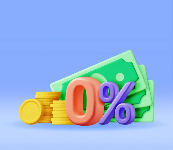 Realistic Zero Percent Sign Icon Cash Render Money Finance Business — Stock Vector