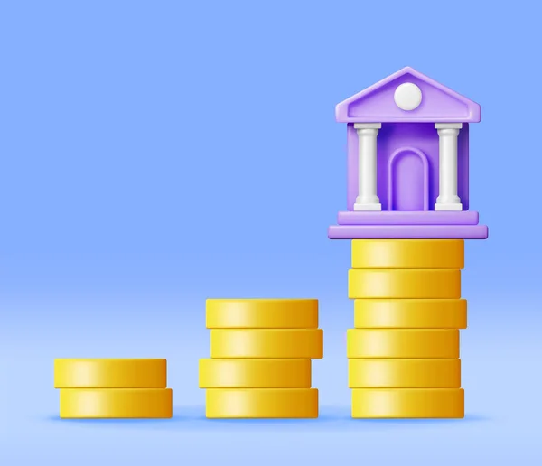 Bank Building Cash Money Render Financial House Pictogram Constructie Met — Stockvector