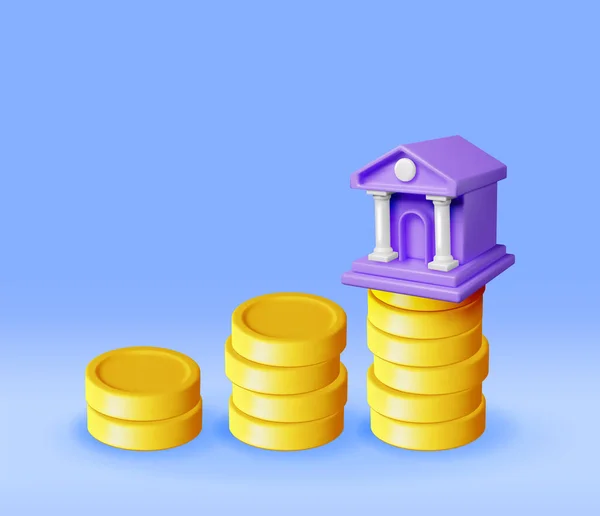 Bank Building Cash Money Render Financial House Pictogram Constructie Met — Stockvector