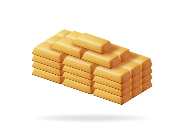 3D金条堆在白色上 黄金砖块的渲染堆砌实钱 银行业或金融成功的概念 投资或商业利润储蓄 卡通矢量图解 — 图库矢量图片