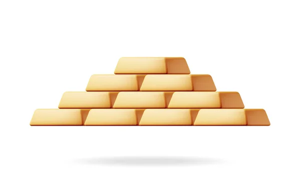 Golden Bars Stack Izolat Alb Render Heap Golden Bricks Solid — Vector de stoc