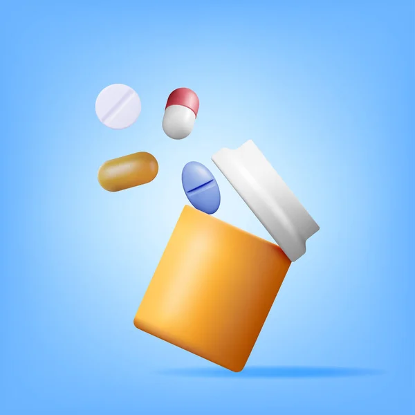 Plastik Şişe Dolusu Hap Haplar Kapsül Ilaçlar Için Ilaç Paketi — Stok Vektör