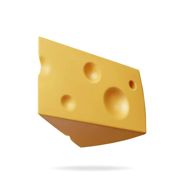 Dreieckiges Stück Käse Isoliert Auf Weiß Render Cheese Icon Milchprodukte — Stockvektor