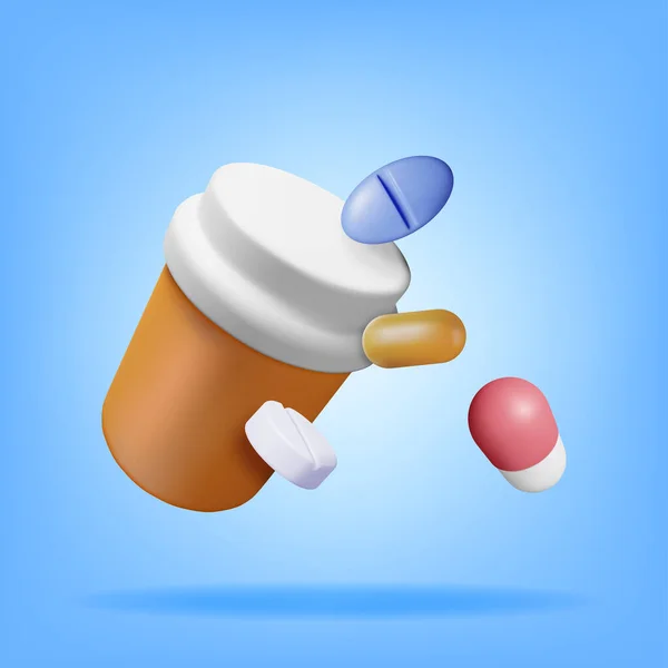 Garrafa Plástico Cheia Comprimidos Render Medicine Package Pills Cápsula Medicamentos — Vetor de Stock