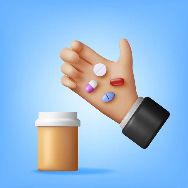 Πλαστικό Μπουκάλι Γεμάτο Χάπια Στο Χέρι Πακέτο Φαρμάκων Για Χάπια — Διανυσματικό Αρχείο