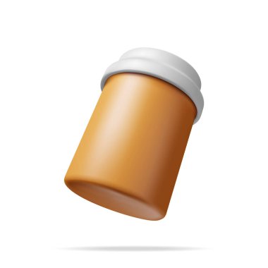 Üç boyutlu plastik hap şişeleri izole edildi. Haplar, kapsül, ilaçlar için ilaç paketi. Hastalık ve Acı Tedavisi Kutusu. Tıbbi ilaç, vitamin, antibiyotik. Sağlık Hizmetleri Eczanesi. Vektör İllüstrasyonu